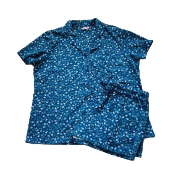 La Vie en Rose teal floral print short pajamas set - Picture 2 of 8